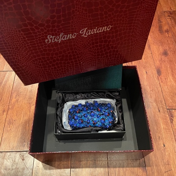 NWT Designer Stefano Laviano Swarovski Crystal Skull Clutch Purse: Blue w/ Red - Picture 3 of 11